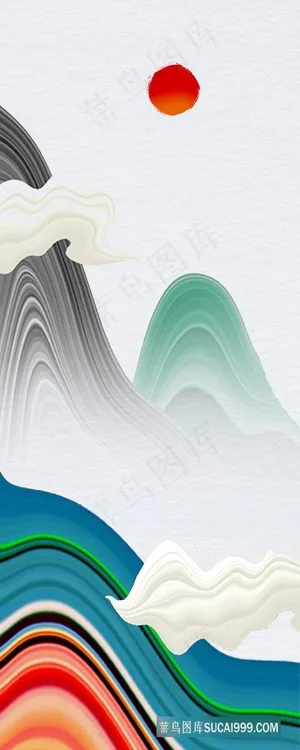 水彩山脉高清艺术装饰画