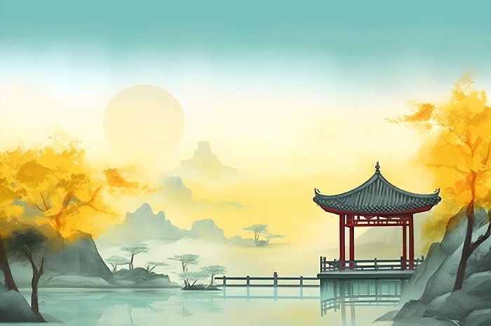国风庭院简约清新阳光背景