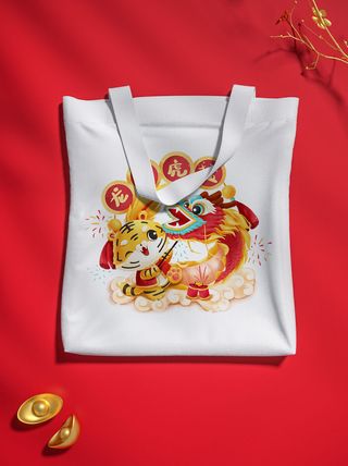 白色布手提袋红色场景样机