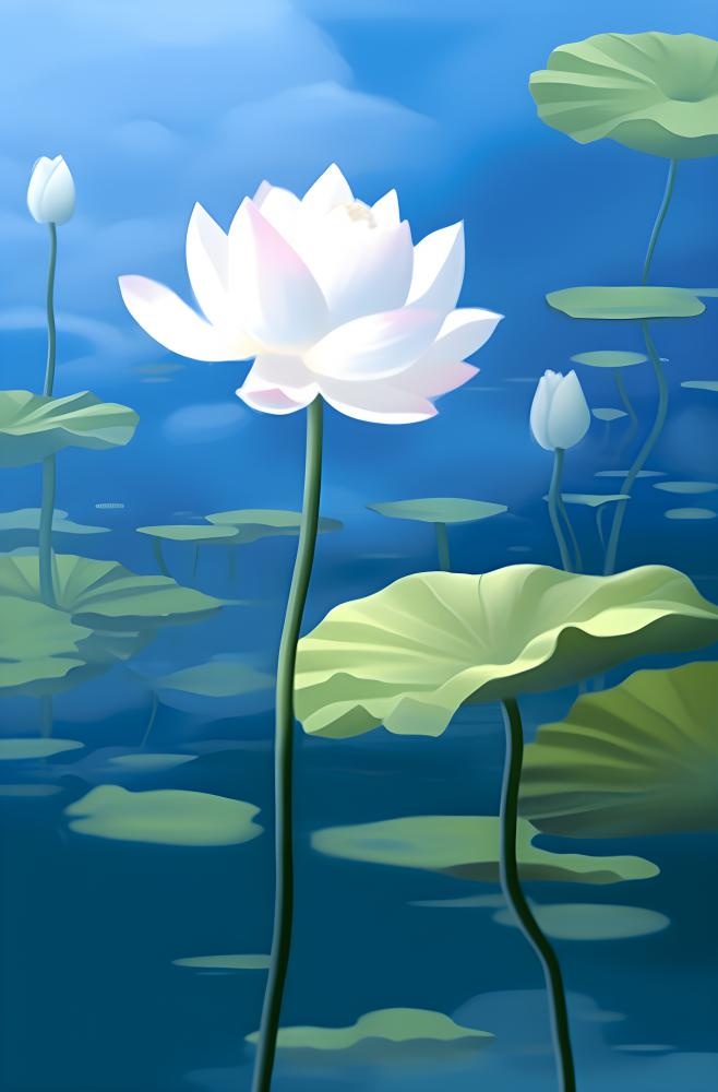 荷花荷叶蓝色背景(2370x3600)