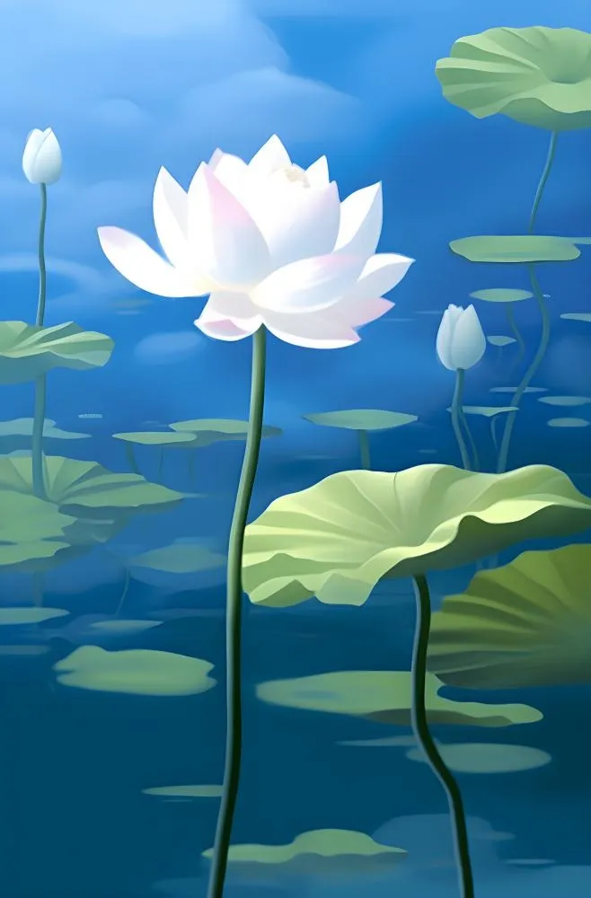 荷花荷叶蓝色背景(2370x3600)