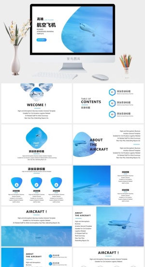 高端创意航空飞机交通物流工作总结PPT预览图