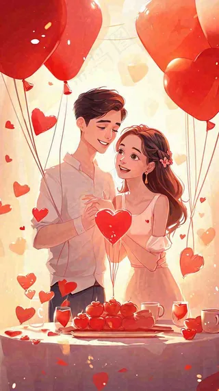 甜蜜情人节情侣爱情陪伴，爱心520温馨