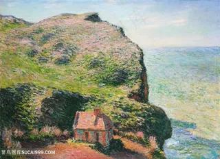 印象派莫奈山崖风景油画图片