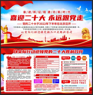 喜迎二十大胜利召开党建展板