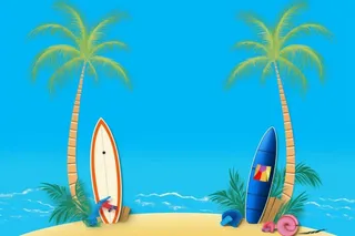 卡通蓝色清新沙滩游泳背景