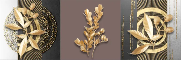 三联金色叶子装饰画psd模版下载