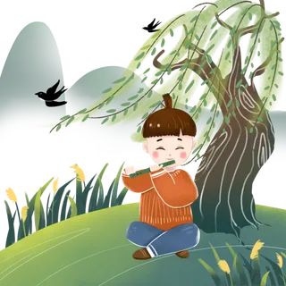 清明清明节卡通牧童吹笛