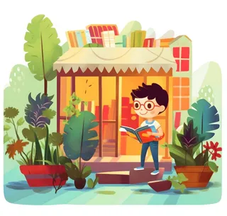 书店门前卡通插画免抠