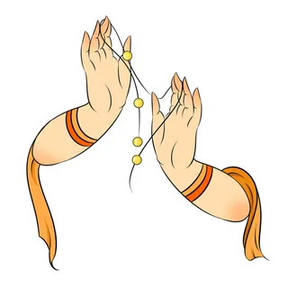 禅意佛手拈花指莲花佛珠敦煌文化线描稿国潮风元素设计模板素材