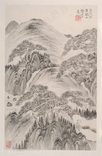 清代杜湘山水册页仿黄鹤山樵国画图片 清代杜湘山水册页仿黄鹤山樵国画图片
