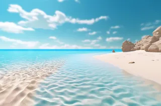 空旷的沙滩，清澈的海水，浅蓝色和浅米色的风格，超逼真的水摄影图