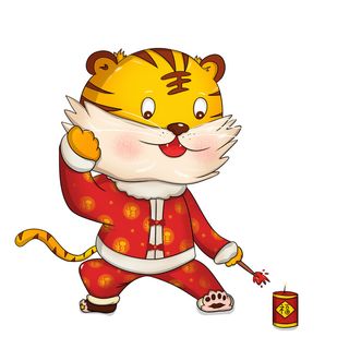 手绘2022虎年新年春节卡通老虎形象IP插画元素PSD设计素材图案