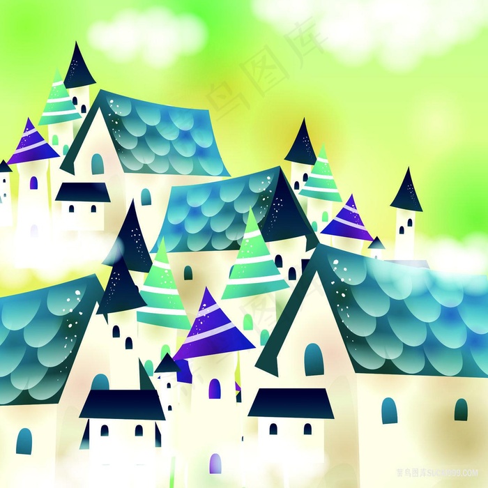 水彩房子艺术插画