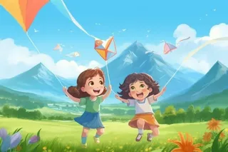 儿童草地玩耍风筝