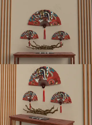 唯美国潮风中式装饰纸扇智能贴图样机