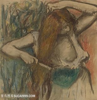 德加油画梳头发女孩装饰画 德加油画梳头发女孩装饰画