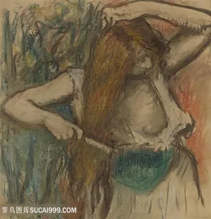 德加油画梳头发女孩装饰画 德加油画梳头发女孩装饰画