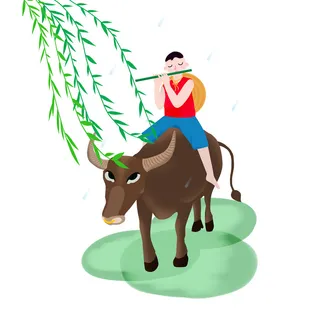清明清明节卡通牧童吹笛