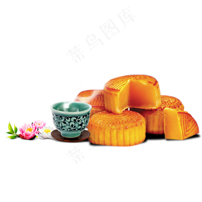中秋节月饼png高清素材品茶吃月饼