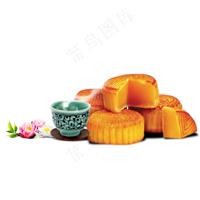 中秋节月饼png高清素材品茶吃月饼
