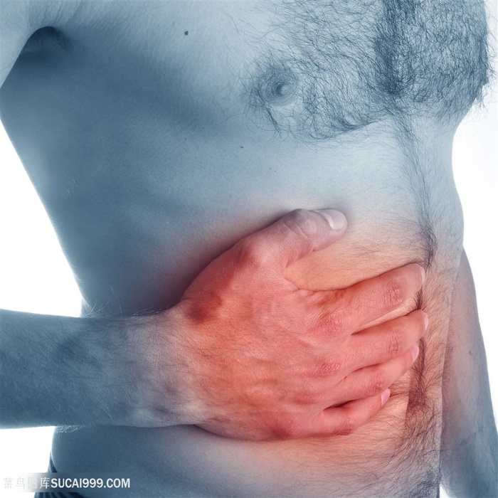 手摸腹部蓝色身体高清图片