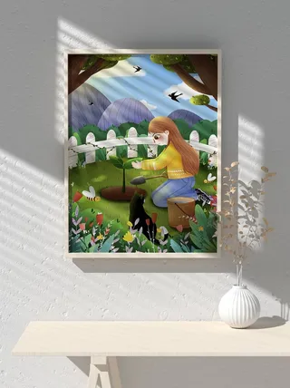 绿色创意公益植树节卡通312保护环境宣传插画