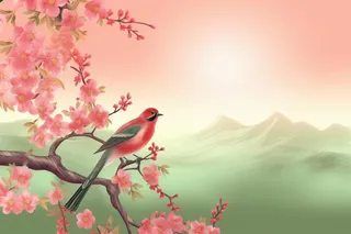 清新黄绿花枝小鸟阳光背景