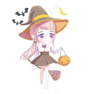 万圣节节日卡通素材拎南瓜灯的小女孩