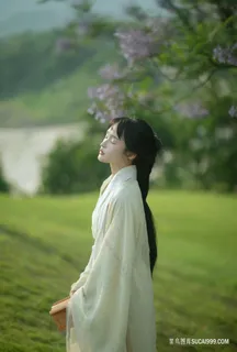 户外草坪写真古装美女摄影图片素材