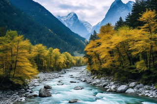 新疆美景喀纳斯河流山川摄影图