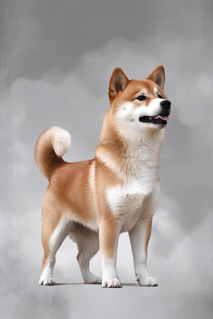 一只可爱的柴犬宠物狗灰色背景(2688x4032)