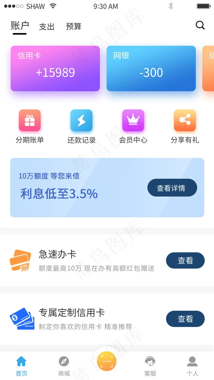 移动端手机版金融理财APP首页界面psd模版下载