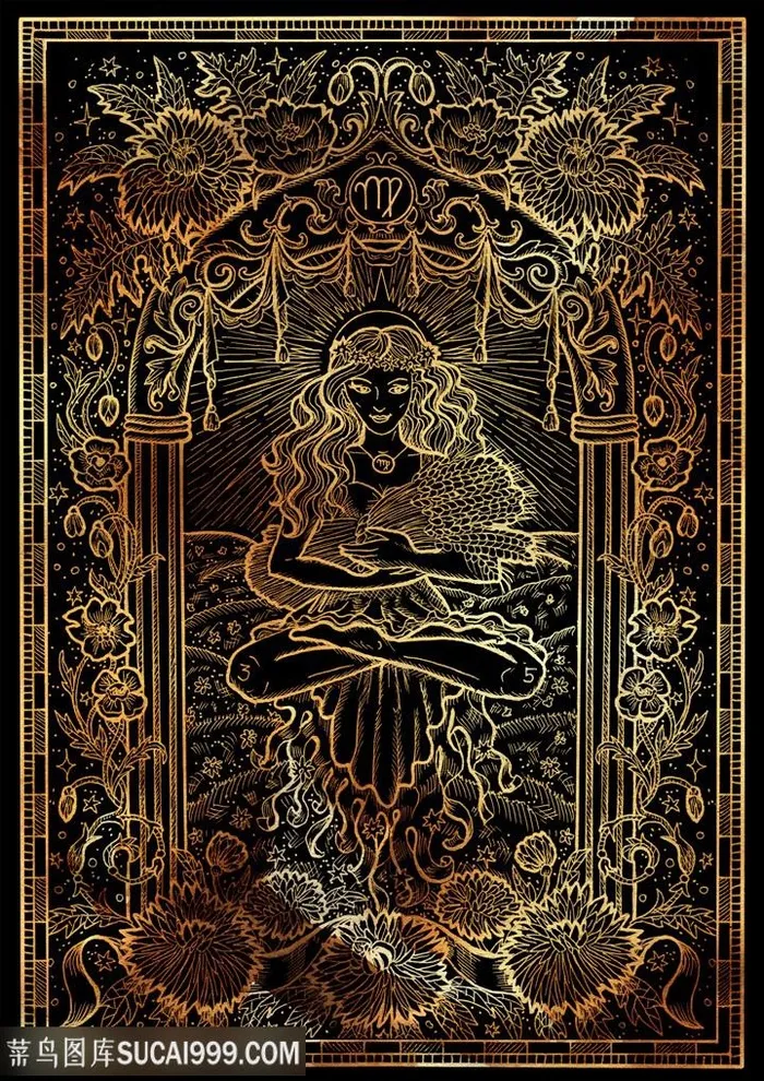 金色金箔纸绘画十二星座底纹背景图片手绘插画