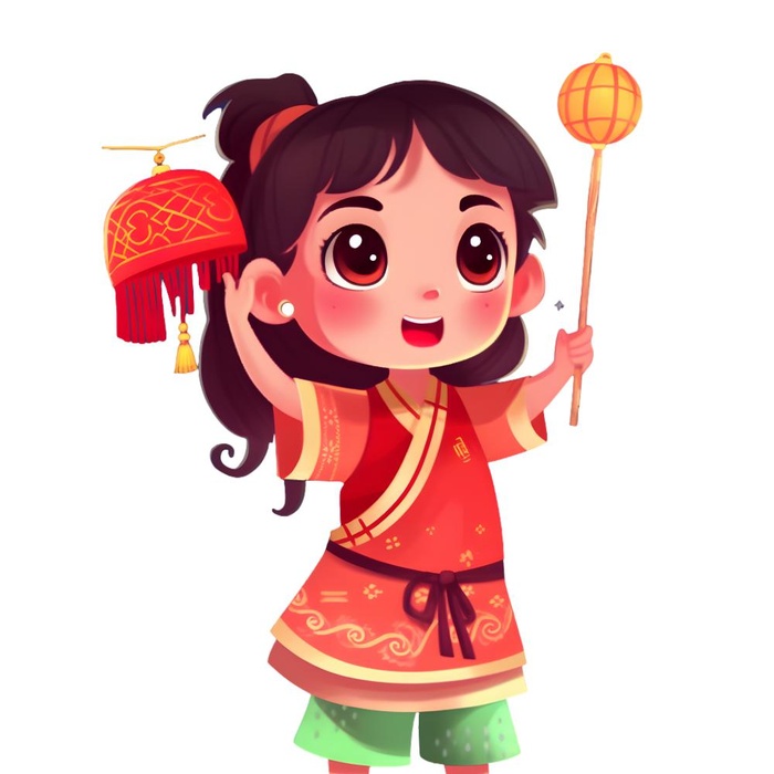 喜庆人物提灯笼红色祈福免抠