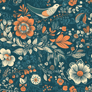 花鸟图，插画风格，无缝贴图，素材