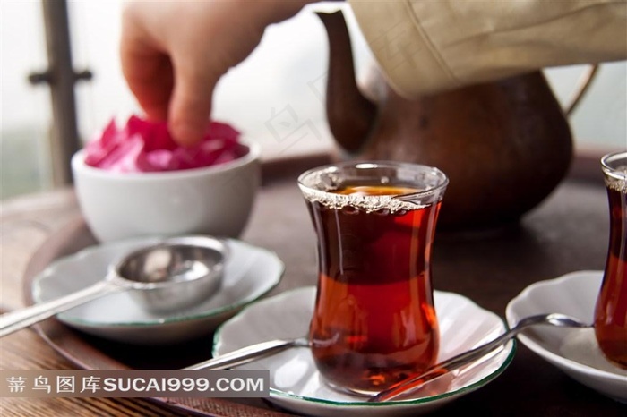 高档酒店会所鲜花红茶茶道高清摄影图