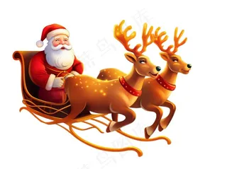 驯鹿拉雪橇圣诞老人卡通插画免抠