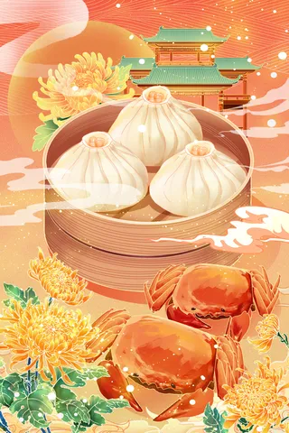 简约螃蟹宣传海报素材