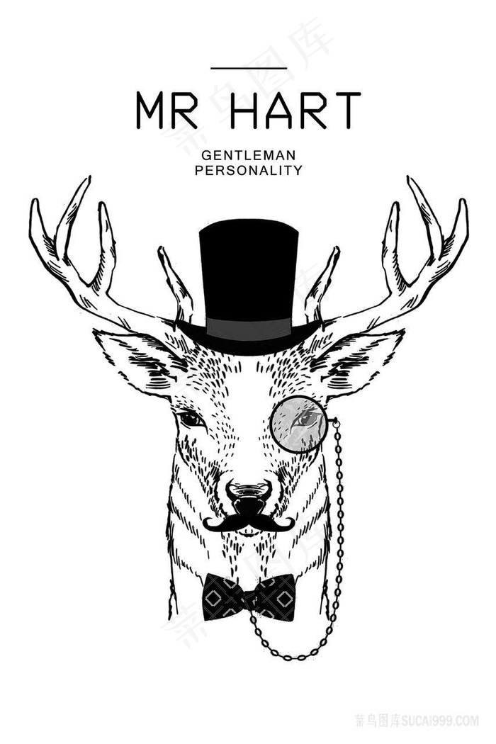 手绘麋鹿鹿头插画