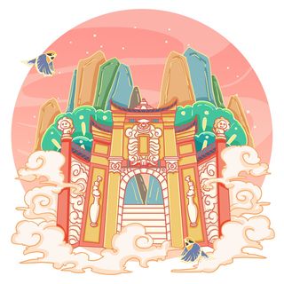 国潮风旅游建筑城市地标景区北京上海插图插画元素素材设计模板