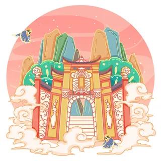 国潮风旅游建筑城市地标景区北京上海插图插画元素素材设计模板