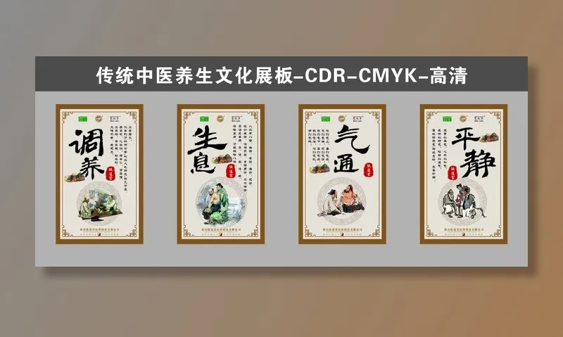 传统中医养生文化展板-cdr展馆展厅文化墙高清cdr矢量模版下载