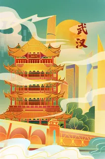 中国风国潮古建筑地标城市古风建筑阁楼印象地标手绘插画PSD素材 中国风国潮古建筑地标城市古风建筑阁楼印象地标手绘插画PSD素材