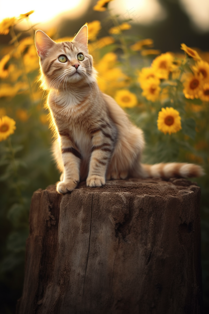 猫咪宠物草丛花丛摄影图(2688x4032)