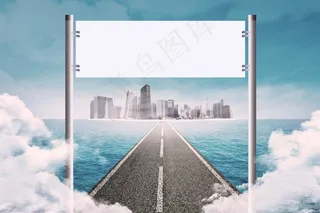 城市建筑与空白广告牌图片