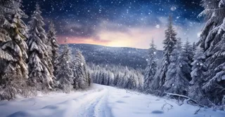 茫茫的雪原清晨日出霞光普照摄影图