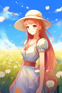 戴着帽子的美丽少女在花丛里卡通插画素材 戴着帽子的美丽少女在花丛里卡通插画素材