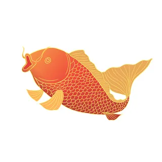 手绘烫金国潮中国风卡通锦鲤鱼金鱼插画装饰元素PSD设计素材