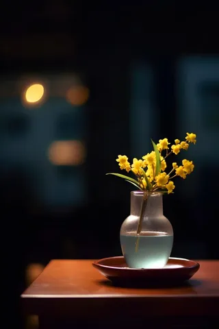 花瓶黄色花朵古典背景